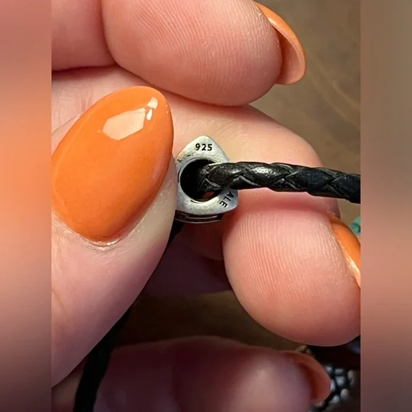 Pandora Retired Leather Bracelet with 6 Charms - Picture 9 of 11